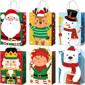 Funrous 18 Pack 36 Pack Christmas Gift Bags 6 Designs Christmas Kraft Paper Bags Xmas Treat Goodie Favors with Handles for Winter Holiday Snacks Gift Party Supplies, 8.6 x 6.3 x 3.2 Inch in Kuwait