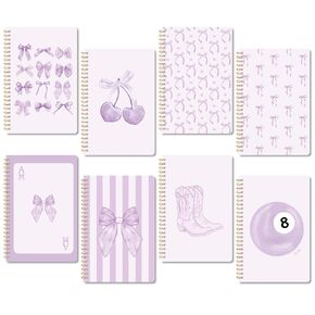 CNhoqc Lined Spiral Journal Notebook - 8Pcs A5 Purple Watercolor Coquette Bow Cherry College Ruled Lined Page Spiral Bound Journal Hardcover Subject Notebook Note Taking Work School Supplies Women Men in Saudi Arabia