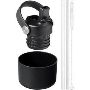 غطاء من القش للقارورة المائية، أغطية بقش للقارورة المائية، غطاء ستاو للفم القياسي 18 21 24 أونصة، غطاء بديل لملحقات زجاجة المياه المائية، أسود in Kuwait