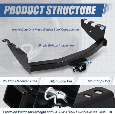 Auto Dynasty 2 Inches Rear Class 3 Tow Trailer Hitch Receiver and Pin Compatible with Silverado Sierra 1500 2014-2019, Black Powdercoated in Saudi Arabia
