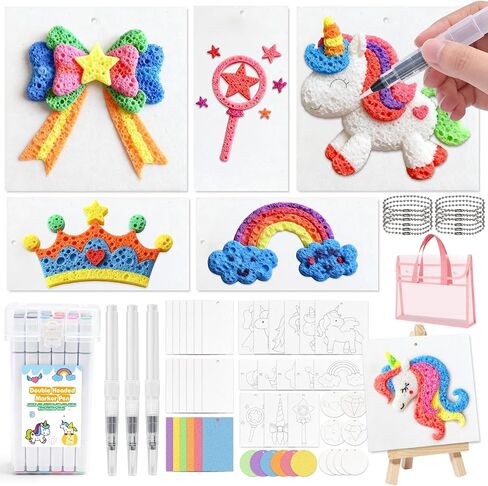 YUANNA 95 قطعة من مجموعة طلاء الملمس الإسفنجي السحري، مجموعات طلاء سحرية منتفخة ثلاثية الأبعاد مع 24 قلم طلاء أكريليك و45 قطعة من ورق الملمس الرغوي... لوازم رسم الفقاعات التي يمكنك صنعها بنفسك in Kuwait