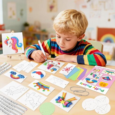 YUANNA 95 قطعة من مجموعة طلاء الملمس الإسفنجي السحري، مجموعات طلاء سحرية منتفخة ثلاثية الأبعاد مع 24 قلم طلاء أكريليك و45 قطعة من ورق الملمس الرغوي... لوازم رسم الفقاعات التي يمكنك صنعها بنفسك in Kuwait