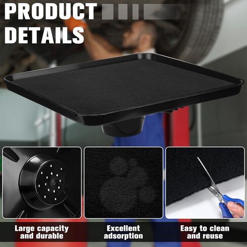 BBTO Car Transmission Drain Pan for Oil Drain Pan with 2 Pcs 22'' and 2 Pcs 15'' Oil Pad for Splash Large Fluid Catch Square Fits Many Different Funnels Maintain Floor Clean in Saudi Arabia