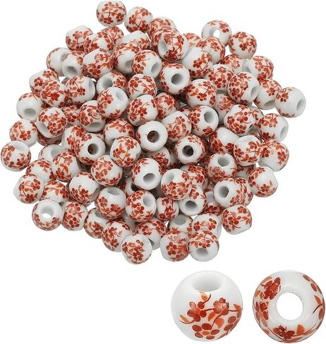 PATIKIL 150 Pcs Ceramic Beads for Jewelry Making, 8mm Flower Printed Round Porcelain Beads Handmade Glazing Beading Supplies for Earring Necklace Bracelets DIY Crafts, Red Orchid in Saudi Arabia