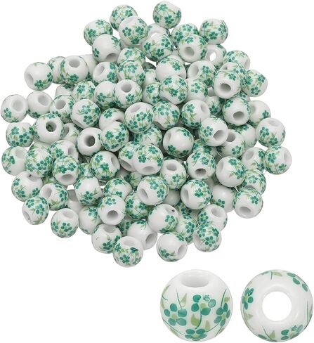 PATIKIL 150 Pcs Ceramic Beads for Jewelry Making, 8mm Flower Printed Round Porcelain Beads Handmade Glazing Beading Supplies for Earring Necklace Bracelets DIY Crafts, Red Orchid in Saudi Arabia