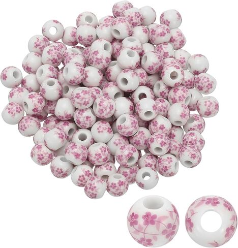 PATIKIL 150 Pcs Ceramic Beads for Jewelry Making, 8mm Flower Printed Round Porcelain Beads Handmade Glazing Beading Supplies for Earring Necklace Bracelets DIY Crafts, Red Orchid in Saudi Arabia