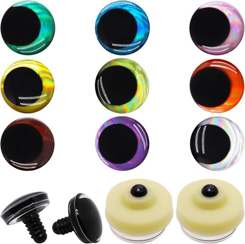 SWZHAI 18pcs 3D Glitter Safety Eyes for Crocheting, 35mm Safety Eyes with Bowl Washers, Tie Dye Laser Crochet Large Saftey Eye for Crochet Animals Doll Eye Crafts Gift for Crochet Lovers (9 Colors) in Saudi Arabia