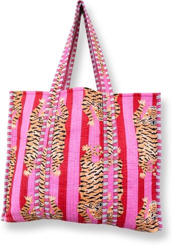 Tote Bag For Women Quilted Shoulder Purse with Inner Pocket Quilted Cotton Handprinted Reversible Large Multicolor Tote Bag in Saudi Arabia