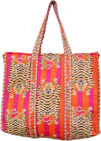 Tote Bag For Women Quilted Shoulder Purse with Inner Pocket Quilted Cotton Handprinted Reversible Large Multicolor Tote Bag in Saudi Arabia