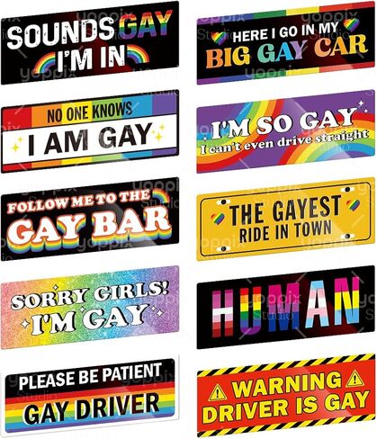 YOPPIX 10 قطع مغناطيس سيارة مضحك للمثليين، LGBT Rainbow Pride Prank ملصق مغناطيسي ممتص الصدمات للكبار ملصقات سيارة مغناطيسية مقاومة للماء للمركبات والشاحنات ملصق مغناطيسي قابل لإعادة الاستخدام للثلاجة in Kuwait