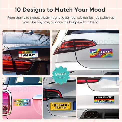 YOPPIX 10 قطع مغناطيس سيارة مضحك للمثليين، LGBT Rainbow Pride Prank ملصق مغناطيسي ممتص الصدمات للكبار ملصقات سيارة مغناطيسية مقاومة للماء للمركبات والشاحنات ملصق مغناطيسي قابل لإعادة الاستخدام للثلاجة in Kuwait