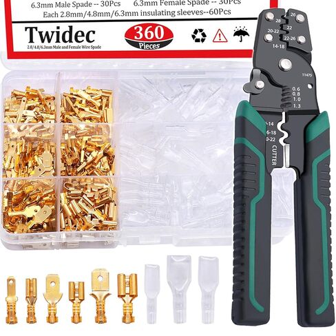 Twidec/360Pcs 2.8/4.8/6.3mm Quick Splice Male and Female Wire Spade Connector Crimp Terminal Block Assortment Kit with Insulating Sleeve for Electrical Wiring Car Audio Speaker in Kuwait