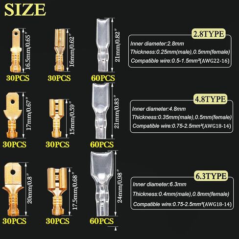Twidec/360Pcs 2.8/4.8/6.3mm Quick Splice Male and Female Wire Spade Connector Crimp Terminal Block Assortment Kit with Insulating Sleeve for Electrical Wiring Car Audio Speaker in Kuwait