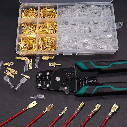 Twidec/360Pcs 2.8/4.8/6.3mm Quick Splice Male and Female Wire Spade Connector Crimp Terminal Block Assortment Kit with Insulating Sleeve for Electrical Wiring Car Audio Speaker in Kuwait