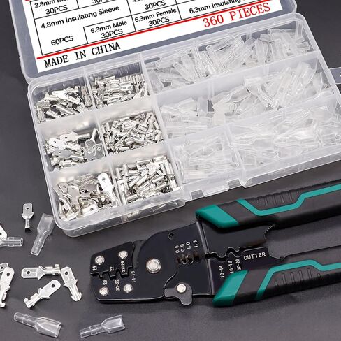Twidec/360Pcs 2.8/4.8/6.3mm Quick Splice Male and Female Wire Spade Connector Crimp Terminal Block Assortment Kit with Insulating Sleeve for Electrical Wiring Car Audio Speaker in Kuwait