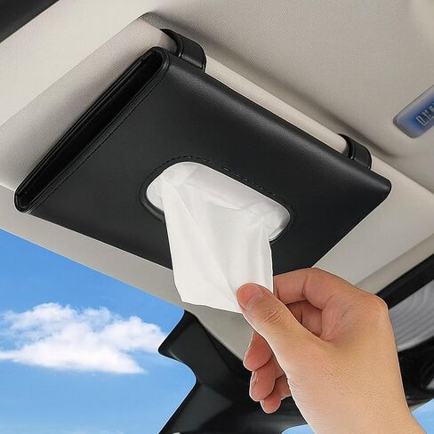 Car Tissue Holder for Sun Visor and Backseat, PU Leather Tissue Box Case for Car Interior Organization, Refillable Napkin Holder for Vehicle, SUV, Truck, Easy to Install, Grey in Saudi Arabia
