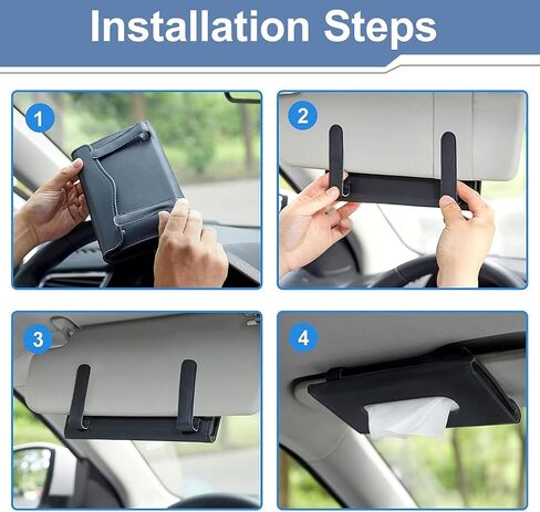 Car Tissue Holder for Sun Visor and Backseat, PU Leather Tissue Box Case for Car Interior Organization, Refillable Napkin Holder for Vehicle, SUV, Truck, Easy to Install, Grey in Saudi Arabia