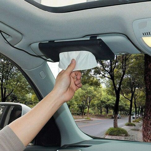 Car Tissue Holder for Sun Visor and Backseat, PU Leather Tissue Box Case for Car Interior Organization, Refillable Napkin Holder for Vehicle, SUV, Truck, Easy to Install, Grey in Saudi Arabia