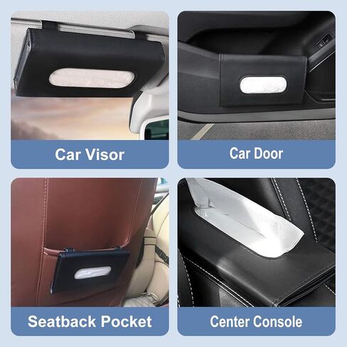 Car Tissue Holder for Sun Visor and Backseat, PU Leather Tissue Box Case for Car Interior Organization, Refillable Napkin Holder for Vehicle, SUV, Truck, Easy to Install, Grey in Saudi Arabia
