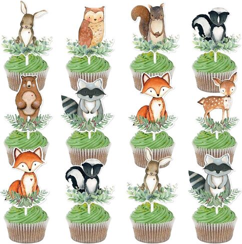 48pcs Baby Shower Cupcake Toppers - Animal Cupcake Toppers Woodland Creatures Baby Shower in Saudi Arabia