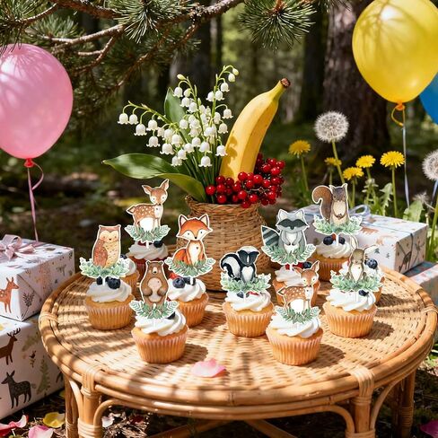 48pcs Baby Shower Cupcake Toppers - Animal Cupcake Toppers Woodland Creatures Baby Shower in Saudi Arabia
