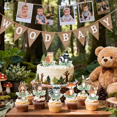 48pcs Baby Shower Cupcake Toppers - Animal Cupcake Toppers Woodland Creatures Baby Shower in Saudi Arabia