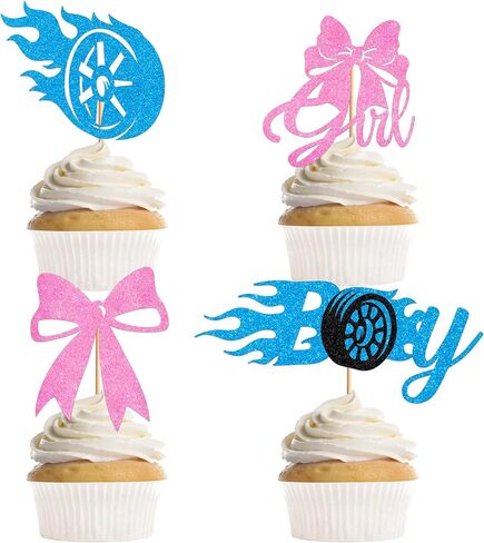 24 قطعة من الزخارف أو الأقواس التي تكشف عن الجنس، أغطية كب كيك بإطار وردي وإطار أزرق، لوازم حفلات بطابع صبي أو فتاة لاستحمام الطفل (4 تصميمات) in Kuwait