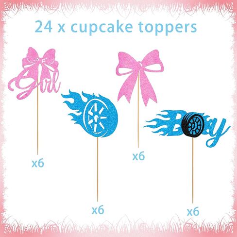 24 قطعة من الزخارف أو الأقواس التي تكشف عن الجنس، أغطية كب كيك بإطار وردي وإطار أزرق، لوازم حفلات بطابع صبي أو فتاة لاستحمام الطفل (4 تصميمات) in Kuwait