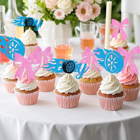 24 قطعة من الزخارف أو الأقواس التي تكشف عن الجنس، أغطية كب كيك بإطار وردي وإطار أزرق، لوازم حفلات بطابع صبي أو فتاة لاستحمام الطفل (4 تصميمات) in Kuwait