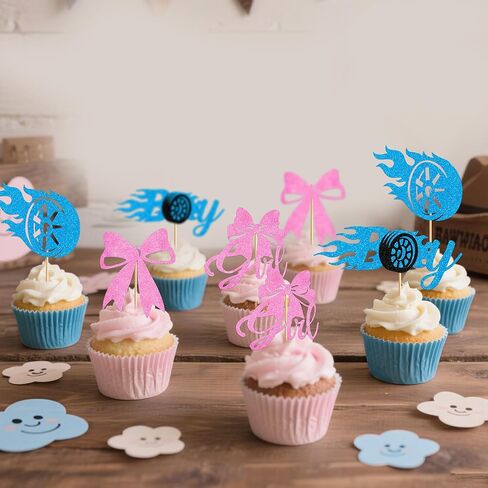 24 قطعة من الزخارف أو الأقواس التي تكشف عن الجنس، أغطية كب كيك بإطار وردي وإطار أزرق، لوازم حفلات بطابع صبي أو فتاة لاستحمام الطفل (4 تصميمات) in Kuwait
