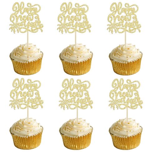 24 قطعة من Gyufise 2026 Happy New Year Cupcake Toppers Gold Glitter Firework Clock Hello 2026 Cheers to 2026 Cupcake Pick ديكورات لمستلزمات الديكور الخاصة بحفلات رأس السنة الجديدة in Saudi Arabia