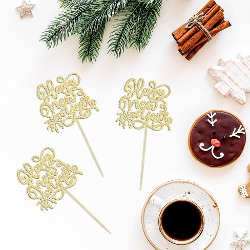 24 قطعة من Gyufise 2026 Happy New Year Cupcake Toppers Gold Glitter Firework Clock Hello 2026 Cheers to 2026 Cupcake Pick ديكورات لمستلزمات الديكور الخاصة بحفلات رأس السنة الجديدة in Saudi Arabia