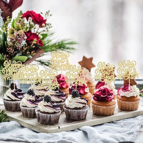 24 قطعة من Gyufise 2026 Happy New Year Cupcake Toppers Gold Glitter Firework Clock Hello 2026 Cheers to 2026 Cupcake Pick ديكورات لمستلزمات الديكور الخاصة بحفلات رأس السنة الجديدة in Saudi Arabia