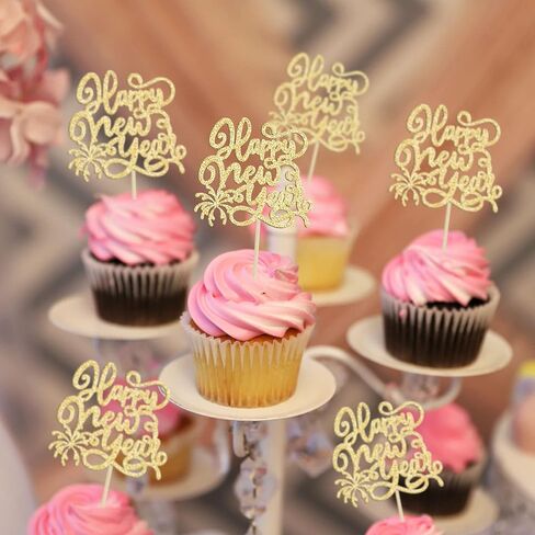 24 قطعة من Gyufise 2026 Happy New Year Cupcake Toppers Gold Glitter Firework Clock Hello 2026 Cheers to 2026 Cupcake Pick ديكورات لمستلزمات الديكور الخاصة بحفلات رأس السنة الجديدة in Saudi Arabia