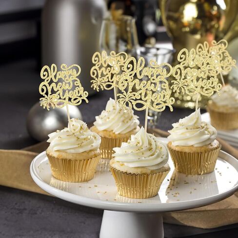 24 قطعة من Gyufise 2026 Happy New Year Cupcake Toppers Gold Glitter Firework Clock Hello 2026 Cheers to 2026 Cupcake Pick ديكورات لمستلزمات الديكور الخاصة بحفلات رأس السنة الجديدة in Saudi Arabia