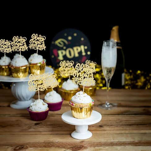 24 قطعة من Gyufise 2026 Happy New Year Cupcake Toppers Gold Glitter Firework Clock Hello 2026 Cheers to 2026 Cupcake Pick ديكورات لمستلزمات الديكور الخاصة بحفلات رأس السنة الجديدة in Saudi Arabia