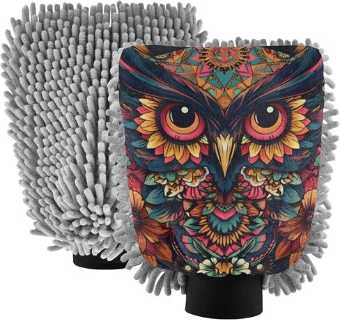 AIXIWAWA Car Wash Mitt Washing Glove Scratch Free Water Absorbent 2 Pack Large Portrait Owl Print in Saudi Arabia