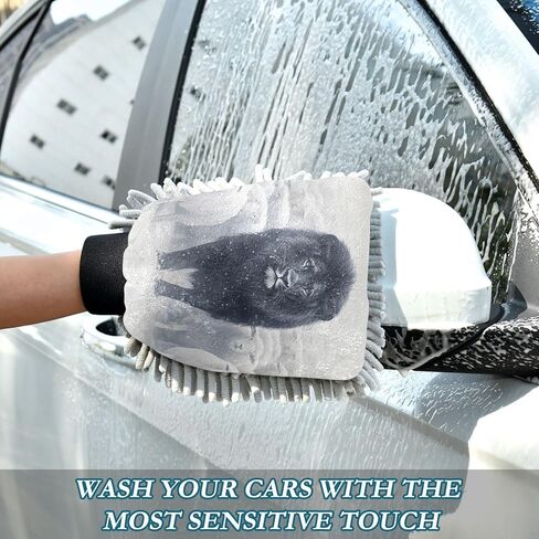 AIXIWAWA Car Wash Mitt Washing Glove Black Lion Sheep Print Scratch Free Water Absorbent 2 Pack Medium in Saudi Arabia