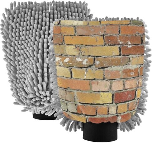 AIXIWAWA Car Wash Mitt Washing Glove Bricks Wall Print Scratch Free Water Absorbent 2 Pack Large in Saudi Arabia
