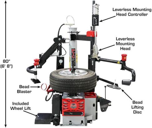 ATLAS Automotive Equipment PTC500 Platinum Center Post Tire Changer, Lever/No-Lever System, Smart Lock Mounting, Integrated Wheel Lift, Accessory Kit, Italian Engineering, High-Volume Efficiency in Saudi Arabia