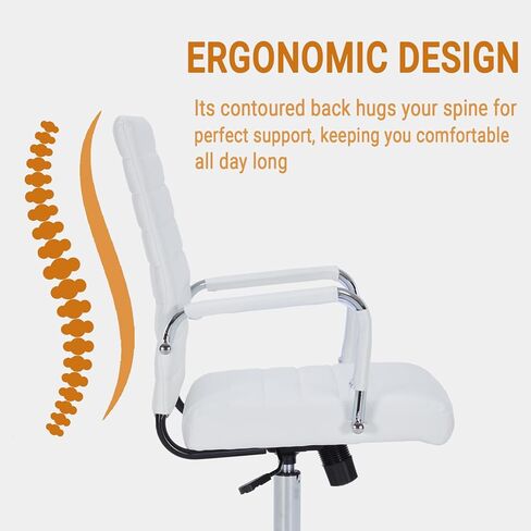 Sidanli Ergonomic Desk Chairs, Executive Swivel Faux Leather Mid Back Chair with Comfortable Lumbar Support and Smooth Rolling Wheels for Office, White in Saudi Arabia