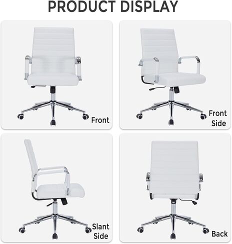 Sidanli Ergonomic Desk Chairs, Executive Swivel Faux Leather Mid Back Chair with Comfortable Lumbar Support and Smooth Rolling Wheels for Office, White in Saudi Arabia