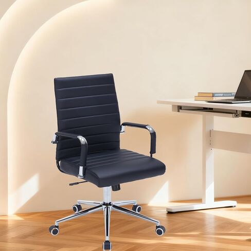 Sidanli Ergonomic Desk Chairs, Executive Swivel Faux Leather Mid Back Chair with Comfortable Lumbar Support and Smooth Rolling Wheels for Office, White in Saudi Arabia