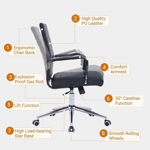 Sidanli Ergonomic Desk Chairs, Executive Swivel Faux Leather Mid Back Chair with Comfortable Lumbar Support and Smooth Rolling Wheels for Office, White in Saudi Arabia