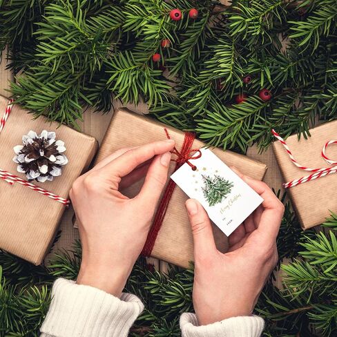 Whaline 60Pcs Christmas Gift Tags with Ribbon Gold Foil Pink Bow Merry Xmas Tree Hanging Labels Paper Name Tags for Winter Holiday Gift Wrapping DIY Crafts in Saudi Arabia