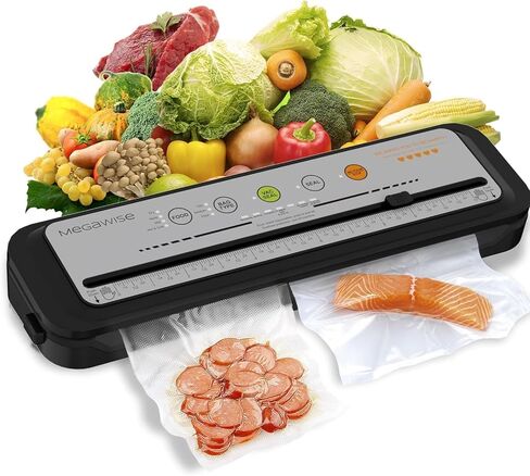 MEGAWISE Vacuum Sealer Machine 2025, 80kPa High Suction Power, One-Touch Operation, Built-in Cutter, Compact Design with Starter Bags – Food Vacuum Sealer for Dry & Moist Foods (Silver) in Saudi Arabia