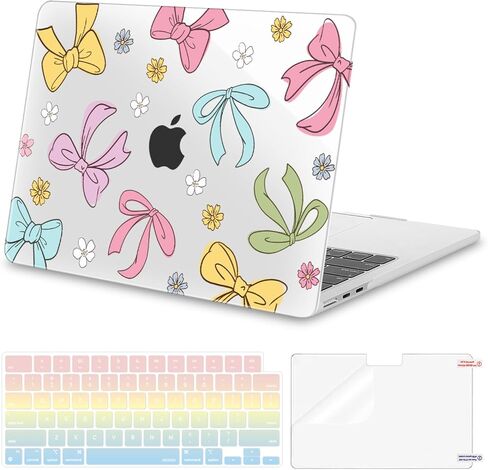 MOSISO Compatible with MacBook Air 13 inch Case 2025 2024 2023 2022 M4 A3240 M3 A3113 M2 A2681, Plastic Hard Shell&Keyboard Cover&Screen Protector for MacBook Air 13.6 inch Case, Colorful Bows in Saudi Arabia