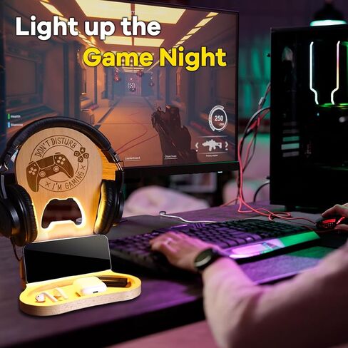 Gifts for Boyfriend - Gamer Gifts for Men - Wooden Gaming Headset Stand with Light - Gaming Boys Room Decor - Gaming Accessories in Saudi Arabia