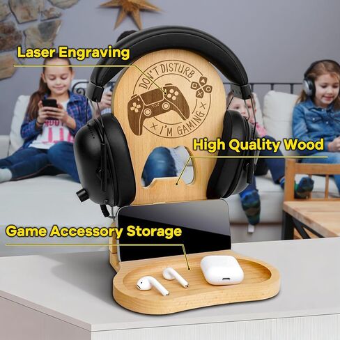 Gifts for Boyfriend - Gamer Gifts for Men - Wooden Gaming Headset Stand with Light - Gaming Boys Room Decor - Gaming Accessories in Saudi Arabia