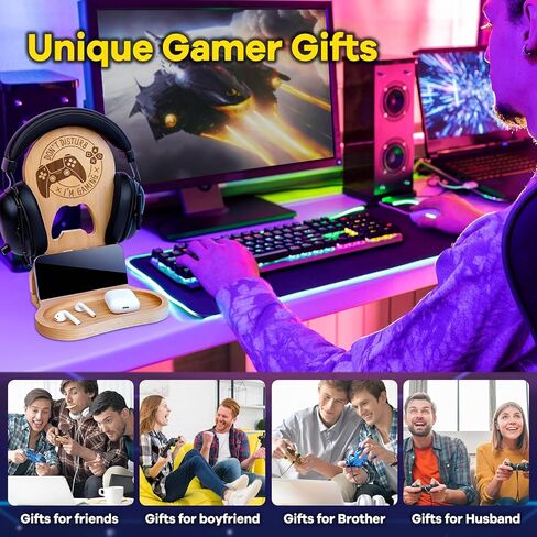 Gifts for Boyfriend - Gamer Gifts for Men - Wooden Gaming Headset Stand with Light - Gaming Boys Room Decor - Gaming Accessories in Saudi Arabia